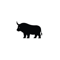Black silhouette of a bull animal white