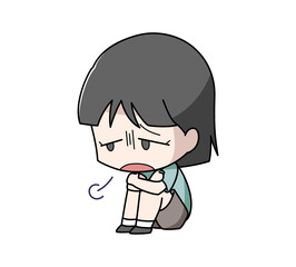 体育座りでため息をつく女の子のイラスト