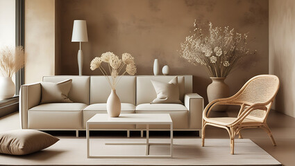 Modern concept of living room interior wit ai genrative