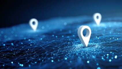 Abstract map with location markers and digital network