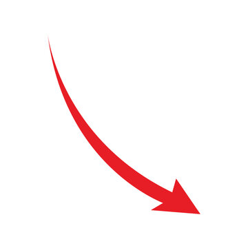 Red descending arrow icon vector on white background