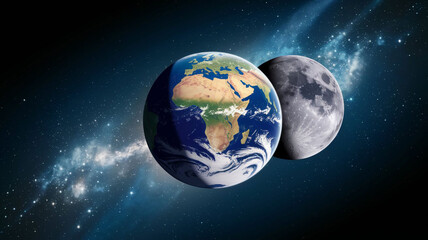 Obraz premium Earth and Moon in Space with Stars and Galactic Background