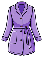 Stylish lavender trench coat with a belt and golden buttons cartoon illustration