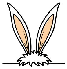 Cute cartoon rabbit ears and fluffy tail peeking over a line