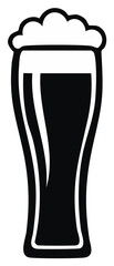Beer Glass Silhouette with Foam Drink in Simple Black and White Vector Illustration