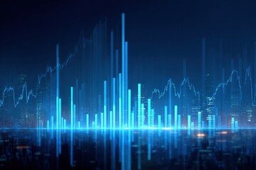 Abstract cityscape with glowing data visualizations