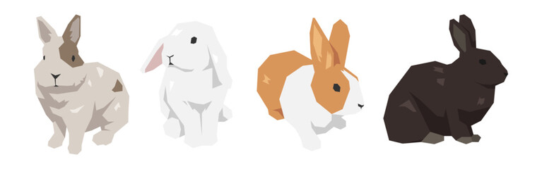 Set of rabbit in geometric shape. Flat vector illustration.