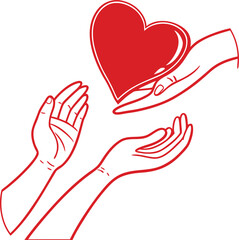 Obraz premium Open Hands Holding Red Heart Vector Illustration, Caring Hands with Large Heart Symbol, Compassion and Love Concept Design, Gentle Hands Offering Big Red Heart Graphic