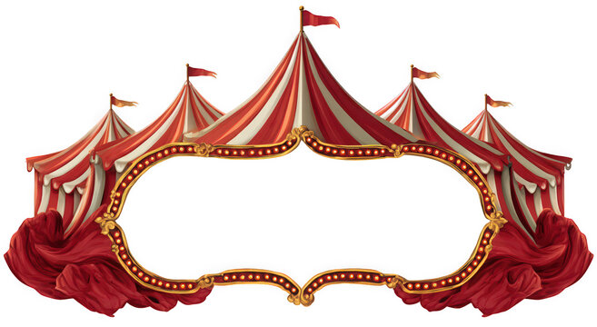 Colorful circus tents with a decorative frame for events and announcements.