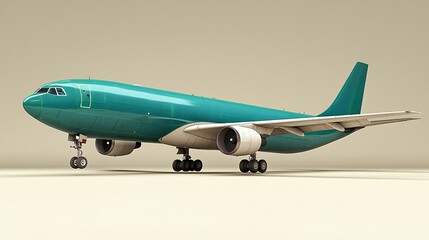 Naklejka premium Teal Pixelated Airplane Model on Neutral Background