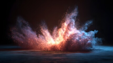 lowing powder explosion in a dark gym, forming abstract muscle-like energy patterns.