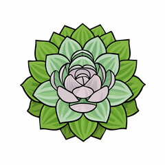 Obraz premium Succulent Mandala Flower Vector — Symmetrical Design with Blue and Green Petals in Abstract Geometric Style