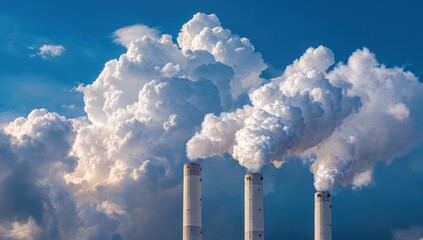 Industrial smoke plumes against a dramatic sky
