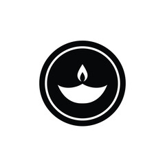 Black coin symbol with flame white diya
