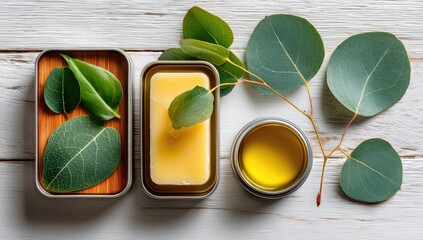 Natural Skincare Still Life With Butter and Leaves