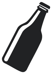 Black Silhouette of a Glass Bottle with a Twist Cap Tilted on a White Background