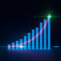 Abstract glowing bar graph showing growth and upward trend.