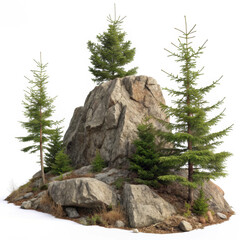 Rugged stone rock formation with small fissures and weathered surface, geological texture isolated on white background. PNG