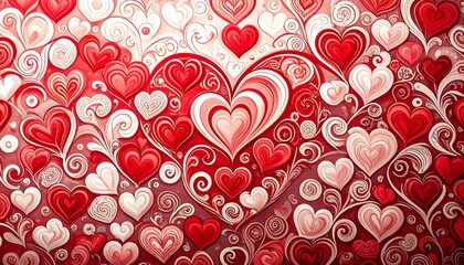 A vibrant, intricate pattern of hearts