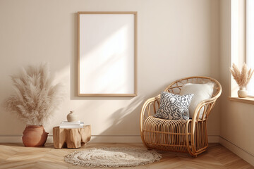 Minimal Neutral Kids Room &ndash; Poster Mockup on Plain Wall