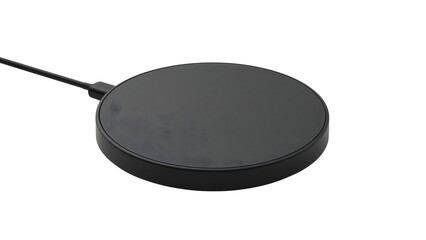 Black wireless charging pad with usb cable isolated on the transparent background for modern smartphone device charging convenience