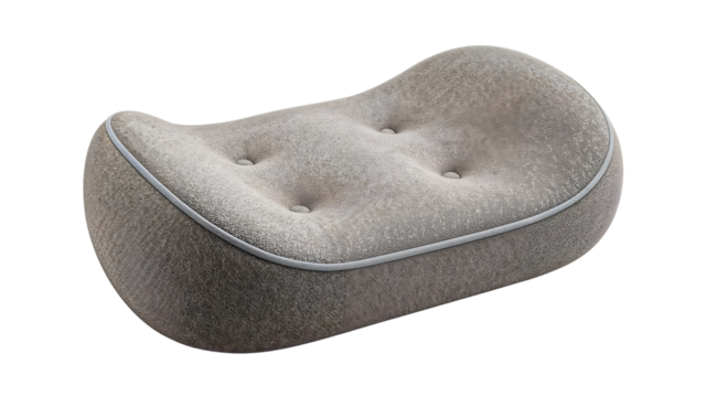 Modern ergonomic neck pillow for comfortable support, memory foam cushion, soft fabric, orthopedic design isolated on white