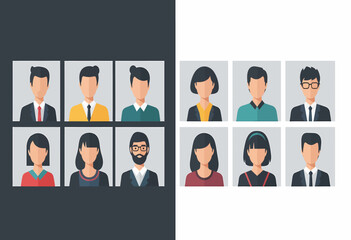 A diverse collection of flat design vector avatars featuring professional men and women for business profiles and user interfaces