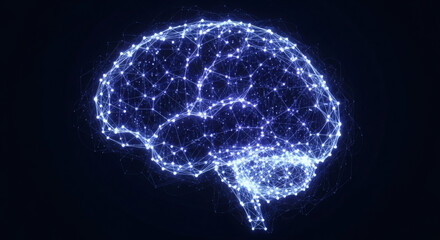 Naklejka premium Conceptual Visualization of a Digital Brain Network, Illustrating Artificial Intelligence, Cognitive Processes, and Advanced Technology Connections