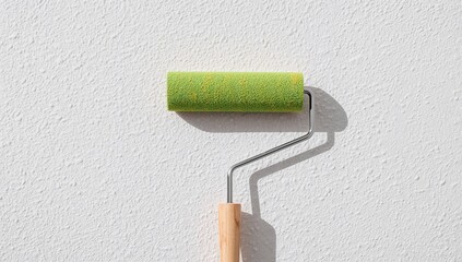 Obraz premium a green paint roller casting shadow on white wall