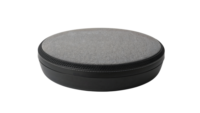 Round gray swivel seat cushion for office chair comfort, ergonomic portable revolving pad, black base design