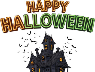 Happy halloween haunted house with bats, perfect for spooky season greetings and festive decoration projects