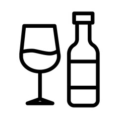 Wine Bottle and Glass Line Icon of Wine and Spirits Icon Set