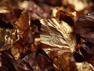 Gold and brown crumpled paper flakes