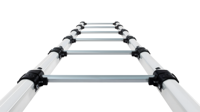 Aluminum telescopic ladder extended upwards isolated on the transparent background for construction maintenance safety tool concept - Powered by Adobe