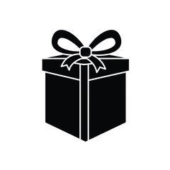 Black gift box with ribbon bow present