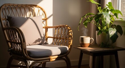 Comfortable chair and books in cozy interior