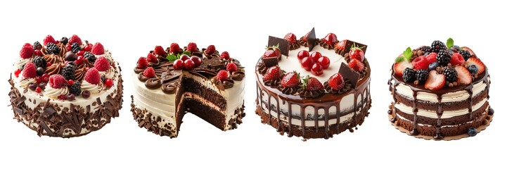 Set of Chocolate Cake Isolated on Transparent Background. PNG.