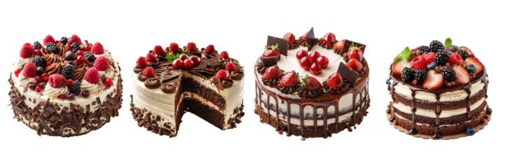 Set of Chocolate Cake Isolated on Transparent Background. PNG.