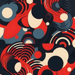 Fototapeta premium Retro abstract red and black circular pattern, bold geometric design with vintage vibes.