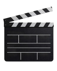 Fototapeta premium Classic black movie clapperboard isolated on the transparent background for film production, cinema, video, editing, director, and studio projects