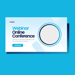 webinar conference banner template vector, blue color 