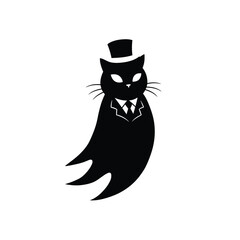 Black cat ghost wearing hat and suit vector