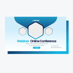 webinar conference banner template vector, blue color 