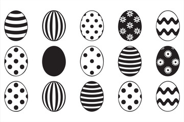 Vector Easter egg icons with polka dots, stripes, flowers, and zigzag patterns