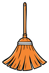 Illustration of Orange Broom with Wooden Handle for Cleaning or Sweeping