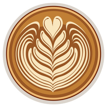 Elegant latte art in a coffee cup featuring a beautiful heart and feathered rosetta pattern, perfect morning beverage