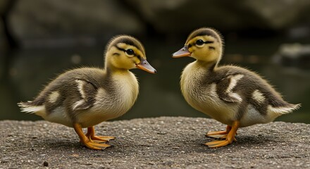 Obraz premium Two baby ducks facing each other