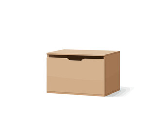 Beige Wooden Toy Chest for Kids Room Storage.