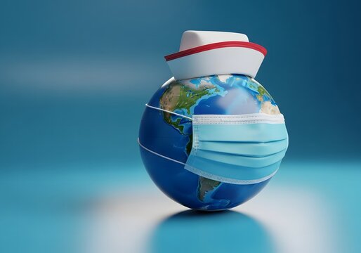 Global Health Crisis Earth with Mask and Nurse Cap - Powered by Adobe