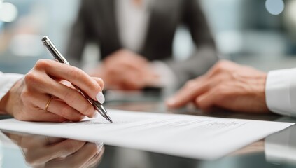 Business people signing a document